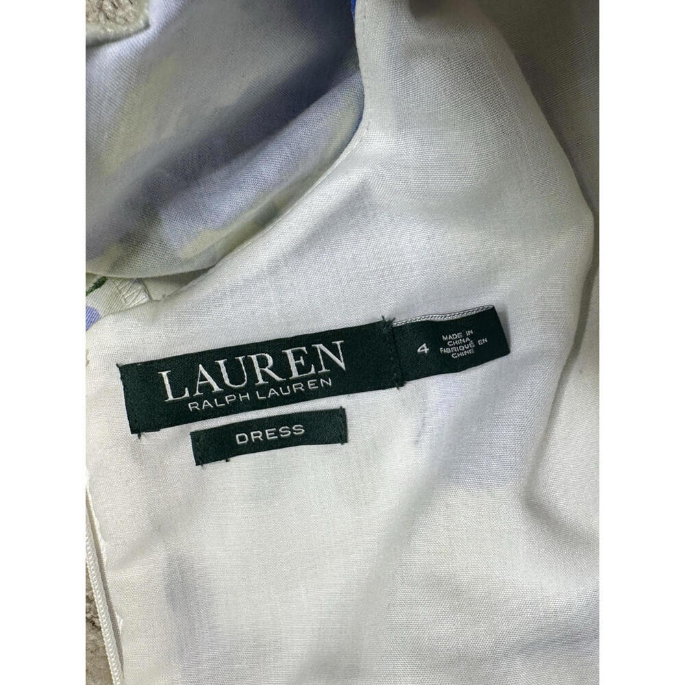 Vtg Lauren Ralph Lauren  Pleated Sleeveless A Line 4 Dress Floral White Blue - Picture 5 of 6